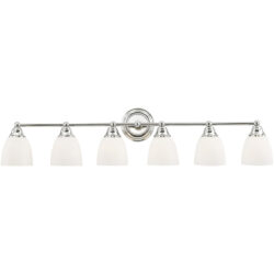 42 inch 6 Light Polished Chrome Bathroom Vanity light fixture with Hand Blown Satin Opal White Glass Shade-Lighting LumensBath/Vanity