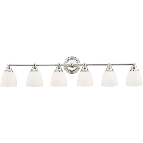 42 inch 6 Light Polished Chrome Bathroom Vanity light fixture with Hand Blown Satin Opal White Glass Shade-Lighting LumensBath/Vanity