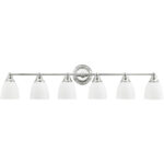 42 inch 6 Light Polished Chrome Bathroom Vanity light fixture with Hand Blown Satin Opal White Glass Shade-Lighting LumensBath/Vanity