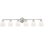 42 inch 6 Light Polished Chrome Bathroom Vanity light fixture with Hand Blown Satin Opal White Glass Shade-Lighting LumensBath/Vanity