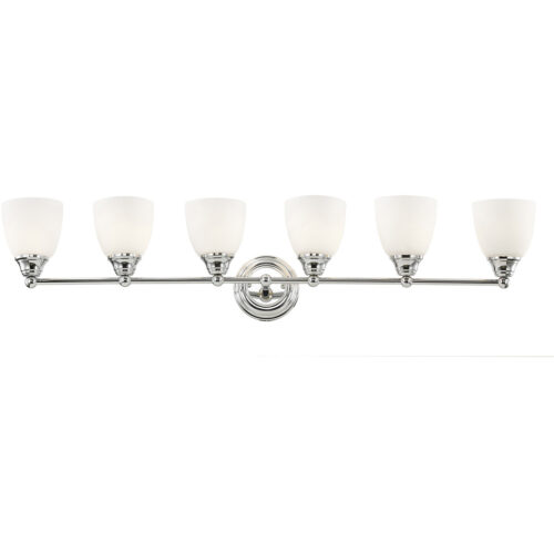 42 inch 6 Light Polished Chrome Bathroom Vanity light fixture with Hand Blown Satin Opal White Glass Shade-Lighting LumensBath/Vanity