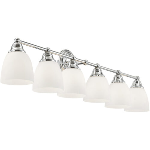 42 inch 6 Light Polished Chrome Bathroom Vanity light fixture with Hand Blown Satin Opal White Glass Shade-Lighting LumensBath/Vanity