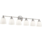 42 inch 6 Light Polished Chrome Bathroom Vanity light fixture with Hand Blown Satin Opal White Glass Shade-Lighting LumensBath/Vanity