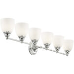 42 inch 6 Light Polished Chrome Bathroom Vanity light fixture with Hand Blown Satin Opal White Glass Shade-Lighting LumensBath/Vanity