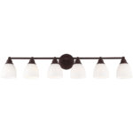 42 inch 6 Light Bronze Bathroom Vanity light fixture with Hand Blown Satin Opal White Glass Shade-Lighting LumensBath/Vanity