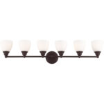 42 inch 6 Light Bronze Bathroom Vanity light fixture with Hand Blown Satin Opal White Glass Shade-Lighting LumensBath/Vanity