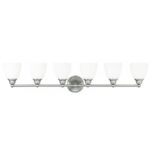 42 inch 6 Light Brushed Nickel Bathroom Vanity light fixture with Hand Blown Satin Opal White Glass Shade-Lighting LumensBath/Vanity