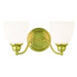 15.25 inch 2 Light Polished Brass Bathroom Vanity light fixture with Hand Blown Satin Opal White Glass Shade-Lighting LumensBath/Vanity