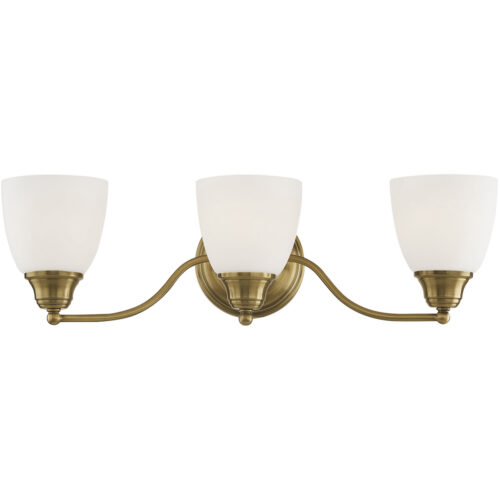 23 inch 3 Light Antique Brass Bathroom Vanity light fixture with Hand Blown Satin Opal White Glass Shade-Lighting LumensBath/Vanity