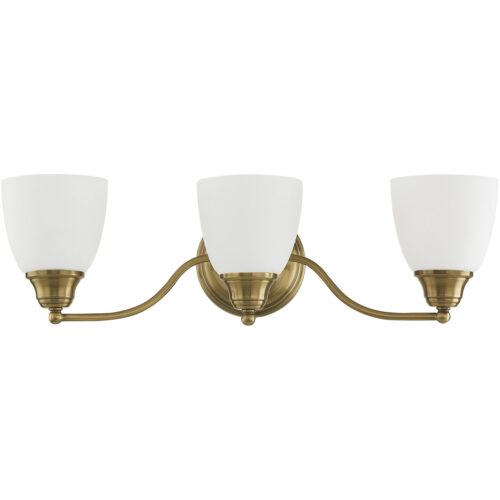 23 inch 3 Light Antique Brass Bathroom Vanity light fixture with Hand Blown Satin Opal White Glass Shade-Lighting LumensBath/Vanity