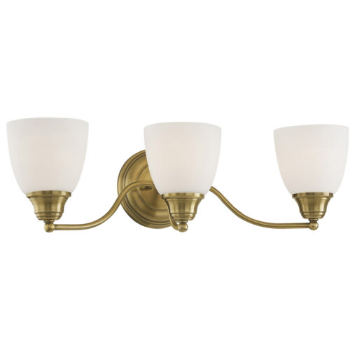 23 inch 3 Light Antique Brass Bathroom Vanity light fixture with Hand Blown Satin Opal White Glass Shade-Lighting LumensBath/Vanity