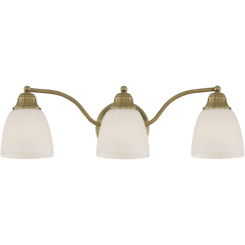 23 inch 3 Light Antique Brass Bathroom Vanity light fixture with Hand Blown Satin Opal White Glass Shade-Lighting LumensBath/Vanity