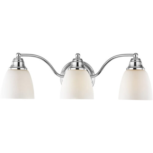 23 inch 3 Light Polished Chrome Bathroom Vanity light fixture with Hand Blown Satin Opal White Glass Shade-Lighting LumensBath/Vanity