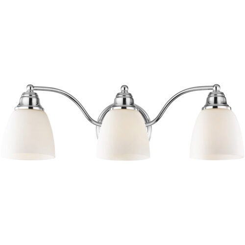 23 inch 3 Light Polished Chrome Bathroom Vanity light fixture with Hand Blown Satin Opal White Glass Shade-Lighting LumensBath/Vanity