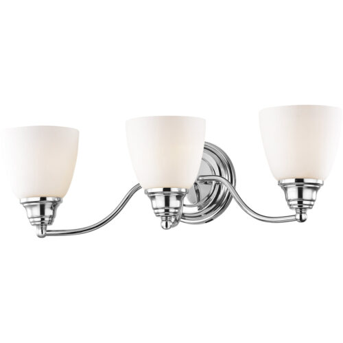 23 inch 3 Light Polished Chrome Bathroom Vanity light fixture with Hand Blown Satin Opal White Glass Shade-Lighting LumensBath/Vanity