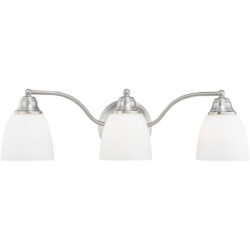 23 inch 3 Light Brushed Nickel Bathroom Vanity light fixture with Hand Blown Satin Opal White Glass Shade-Lighting LumensBath/Vanity