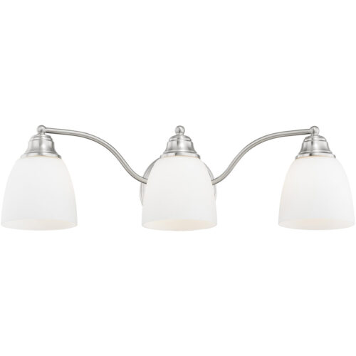 23 inch 3 Light Brushed Nickel Bathroom Vanity light fixture with Hand Blown Satin Opal White Glass Shade-Lighting LumensBath/Vanity