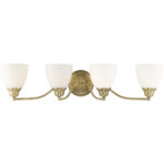 30 inch 4 Light Antique Brass Bathroom Vanity light fixture with Hand Blown Satin Opal White Glass Shade-Lighting LumensBath/Vanity