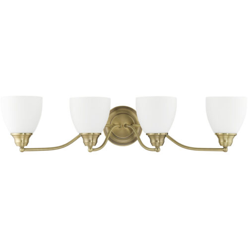 30 inch 4 Light Antique Brass Bathroom Vanity light fixture with Hand Blown Satin Opal White Glass Shade-Lighting LumensBath/Vanity