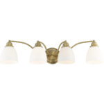 30 inch 4 Light Antique Brass Bathroom Vanity light fixture with Hand Blown Satin Opal White Glass Shade-Lighting LumensBath/Vanity