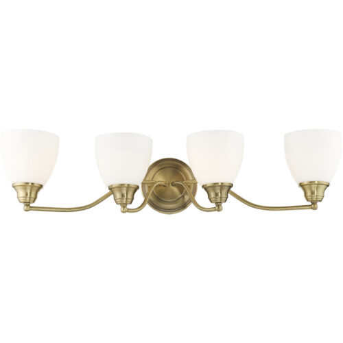 30 inch 4 Light Antique Brass Bathroom Vanity light fixture with Hand Blown Satin Opal White Glass Shade-Lighting LumensBath/Vanity