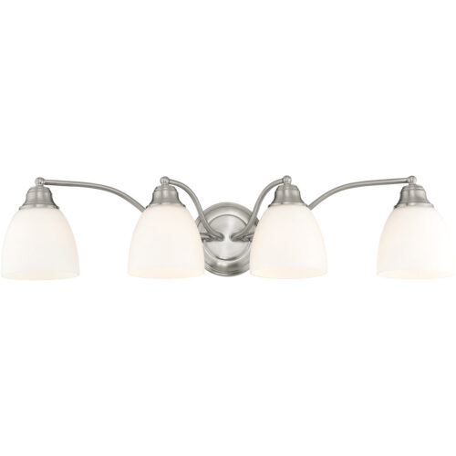 30 inch 4 Light Brushed Nickel Bathroom Vanity light fixture with Hand Blown Satin Opal White Glass Shade-Lighting LumensBath/Vanity