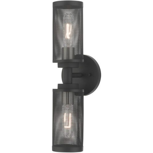 5.125 inch 2 Light Black Wall Sconce with Black Stainless Steel Mesh Shade Shade-Lighting LumensWall Sconces