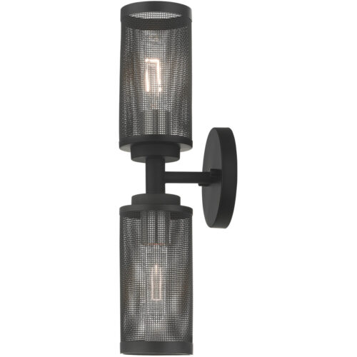 5.125 inch 2 Light Black Wall Sconce with Black Stainless Steel Mesh Shade Shade-Lighting LumensWall Sconces