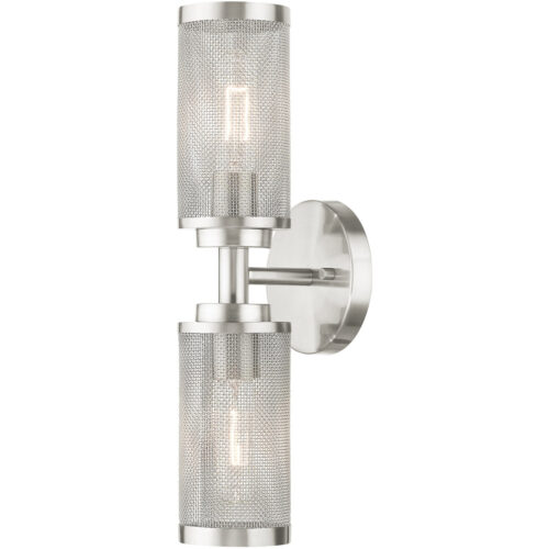 5.125 inch 2 Light Brushed Nickel Wall Sconce with Brushed Nickel Stainless Steel Mesh Shade Shade-Lighting LumensWall Sconces