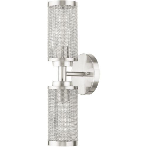 5.125 inch 2 Light Brushed Nickel Wall Sconce with Brushed Nickel Stainless Steel Mesh Shade Shade-Lighting LumensWall Sconces