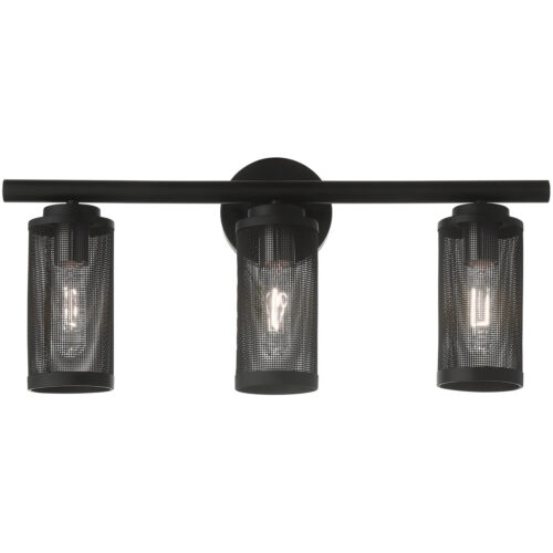 23.5 inch 3 Light Black Bathroom Vanity light fixture with Black Stainless Steel Mesh Shade Shade-Lighting LumensBath/Vanity