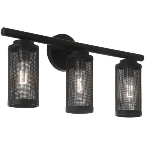 23.5 inch 3 Light Black Bathroom Vanity light fixture with Black Stainless Steel Mesh Shade Shade-Lighting LumensBath/Vanity