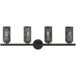 35.5 inch 4 Light Black Bathroom Vanity light fixture with Black Stainless Steel Mesh Shade Shade-Lighting LumensBath/Vanity