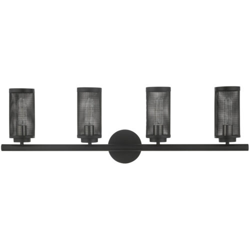 35.5 inch 4 Light Black Bathroom Vanity light fixture with Black Stainless Steel Mesh Shade Shade-Lighting LumensBath/Vanity