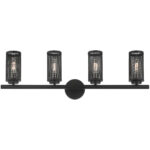 35.5 inch 4 Light Black Bathroom Vanity light fixture with Black Stainless Steel Mesh Shade Shade-Lighting LumensBath/Vanity