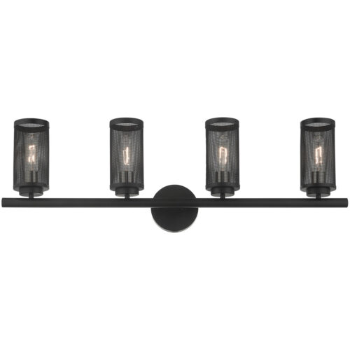 35.5 inch 4 Light Black Bathroom Vanity light fixture with Black Stainless Steel Mesh Shade Shade-Lighting LumensBath/Vanity