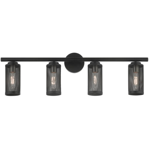 35.5 inch 4 Light Black Bathroom Vanity light fixture with Black Stainless Steel Mesh Shade Shade-Lighting LumensBath/Vanity