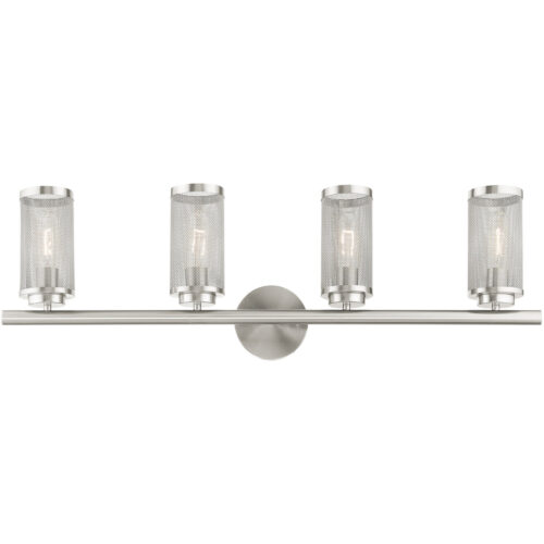 35.5 inch 4 Light Brushed Nickel Bathroom Vanity light fixture with Brushed Nickel Stainless Steel Mesh Shade Shade-Lighting LumensBath/Vanity