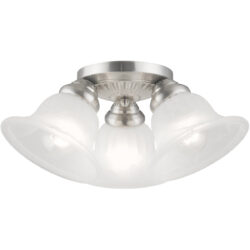 3 Light Brushed Nickel Ceiling Light fixture with White Alabaster Glass Shade-Lighting LumensFlush Mount Ceiling Lights