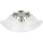 3 Light Brushed Nickel Ceiling Light fixture with White Alabaster Glass Shade-Lighting LumensFlush Mount Ceiling Lights