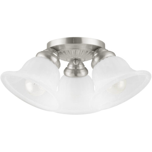 3 Light Brushed Nickel Ceiling Light fixture with White Alabaster Glass Shade-Lighting LumensFlush Mount Ceiling Lights