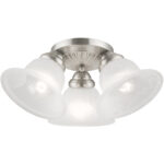 3 Light Brushed Nickel Ceiling Light fixture with White Alabaster Glass Shade-Lighting LumensFlush Mount Ceiling Lights