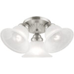 3 Light Brushed Nickel Ceiling Light fixture with White Alabaster Glass Shade-Lighting LumensFlush Mount Ceiling Lights