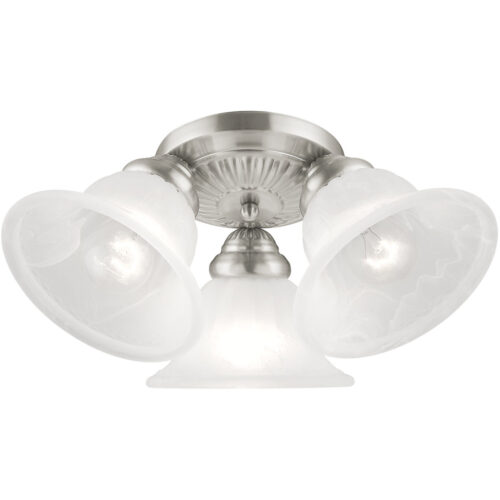 3 Light Brushed Nickel Ceiling Light fixture with White Alabaster Glass Shade-Lighting LumensFlush Mount Ceiling Lights