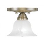 1 Light Antique Brass Ceiling Light fixture with White Alabaster Glass Shade-Lighting LumensFlush Mount Ceiling Lights