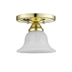 1 Light Polished Brass Ceiling Light fixture with White Alabaster Glass Shade-Lighting LumensFlush Mount Ceiling Lights