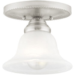 1 Light Brushed Nickel Ceiling Light fixture with White Alabaster Glass Shade-Lighting LumensFlush Mount Ceiling Lights