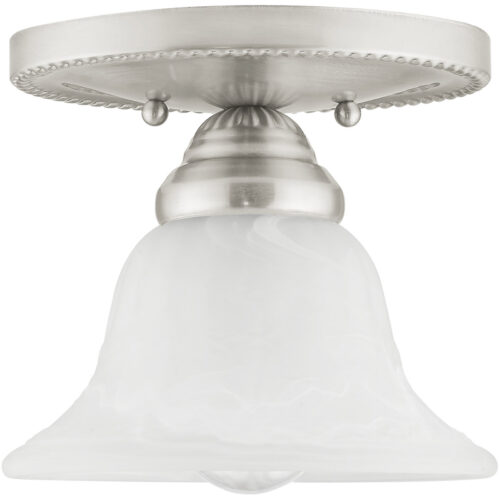 1 Light Brushed Nickel Ceiling Light fixture with White Alabaster Glass Shade-Lighting LumensFlush Mount Ceiling Lights