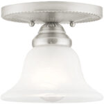 1 Light Brushed Nickel Ceiling Light fixture with White Alabaster Glass Shade-Lighting LumensFlush Mount Ceiling Lights