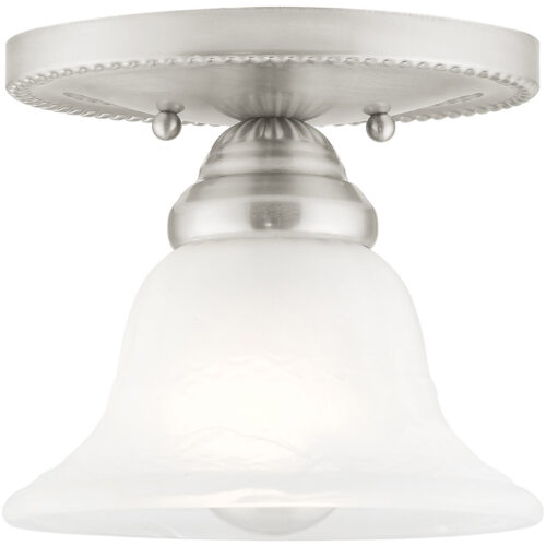 1 Light Brushed Nickel Ceiling Light fixture with White Alabaster Glass Shade-Lighting LumensFlush Mount Ceiling Lights